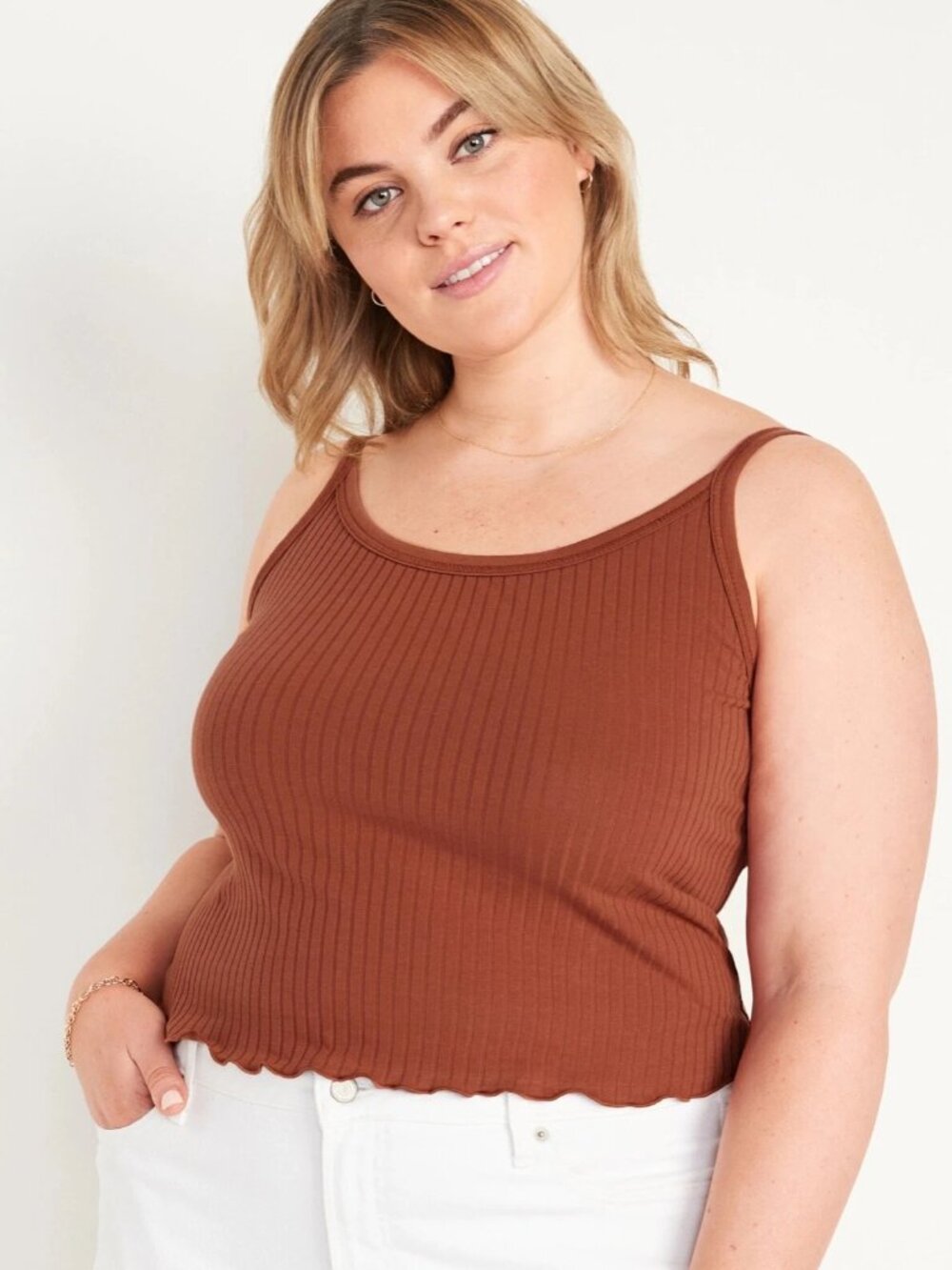 Old Navy Tight Ribbed Tank Scoop Neck Lettuce Edge Rust